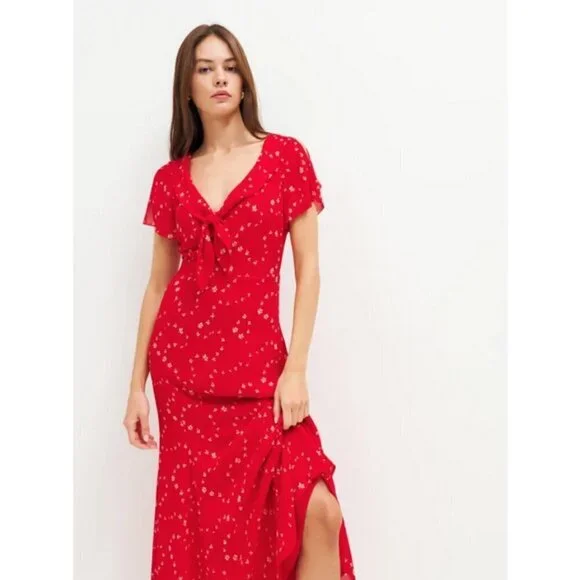 💕REFORMATION💕 Talleen Dress ~ Fresno Red Floral Print 4 NWT